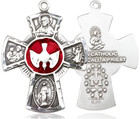 Red Inlay Sterling Silver 5-Way Confirmation Pendant Red Inlay Sterling Silver 5-Way Confirmation Pendant