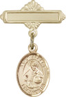 Personalized Baby Badge - Engraved Badge Pin with St. Albert the Great Charm
