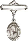 Personalized Baby Badge - Engraved Badge Pin with St. Bernadette Charm