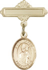 Personalized Baby Badge - Engraved Badge Pin with St. Dennis Charm