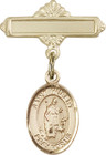 Personalized Baby Badge - Engraved Badge Pin with St. Hubert of Liege Charm