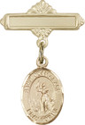Personalized Baby Badge - Engraved Badge Pin with St. Joan of Arc Charm