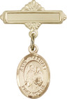 Personalized Baby Badge - Engraved Badge Pin with St. Raphael the Archangel Charm