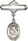 Personalized Baby Badge - Engraved Badge Pin with St. Rose of Lima Charm