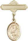 Personalized Baby Badge - Engraved Badge Pin with St. Scholastica Charm