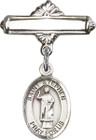 Personalized Baby Badge - Engraved Badge Pin with St. Stephen the Martyr Charm
