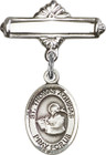 Personalized Baby Badge - Engraved Badge Pin with St. Thomas Aquinas Charm
