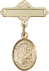 Personalized Baby Badge - Engraved Badge Pin with St. Jerome Charm