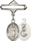Personalized Baby Badge - Engraved Badge Pin with Our Lady of Guadalupe Charm