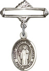 Personalized Baby Badge - Engraved Badge Pin with St. Joseph the Worker Charm