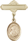 Personalized Baby Badge - Engraved Badge Pin with Our Lady of the Railroad Charm