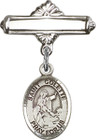 Personalized Baby Badge - Engraved Badge Pin with St. Colette Charm