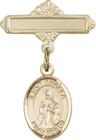 Personalized Baby Badge - Engraved Badge Pin with St. Angela Merici Charm