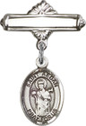 Personalized Baby Badge - Engraved Badge Pin with St. Aedan of Ferns Charm