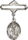 Personalized Baby Badge - Engraved Badge Pin with St. Fiacre Charm