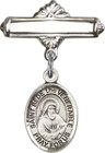 Personalized Baby Badge - Engraved Badge Pin with St. Bede the Venerable Charm