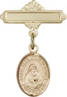 Personalized Baby Badge - Engraved Badge Pin with St. Bede the Venerable Charm
