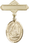 Personalized Baby Badge - Engraved Badge Pin with St. Edburga of Winchester Charm