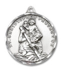 Extra Large St Christopher Medal - Sterling Silver 1 3/8 x 1 1/8 Round Pendant 0203CSS Extra Large St Christopher Medal - Sterling Silver 1 3/8 x 1 1/8 Round Pendant 0203CSS