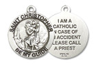 St Christopher I Am Catholic Medal - Sterling Silver 7/8 x 7/8 Round Pendant 4074SS