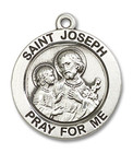 St Joseph Medal - Sterling Silver 7/8 x 7/8 Round Pendant 4079SS