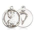 St Christopher Paratrooper Medal - Sterling Silver 7/8 x 3/4 Round Pendant 0192SS7