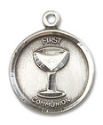 First Communion Medal - Sterling Silver 5/8 x 1/2 Round Pendant 0601WSS