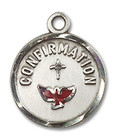 Red Inlay Confirmation Medal - Sterling Silver 5/8 x 1/2 Round Pendant 0601XSS Red Inlay Confirmation Medal - Sterling Silver 5/8 x 1/2 Round Pendant 0601XSS