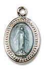 Blue Miraculous Medal Charm - Sterling Silver Oval Pendant 0700BSS Blue Miraculous Medal Charm - Sterling Silver Oval Pendant 0700BSS