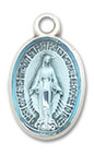 Blue Miraculous Medal Charm - Sterling Silver Oval Pendant 0702EMSS