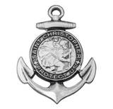 St. Christopher Anchor Necklace - Sterling Silver Medal On 24" Stainless Chain (S152824)