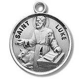 St Luke Medal - Sterling Silver - On 20 Stainless Chain - Sterling Silver 7/8 x 3/4 Round Pendant St Luke Medal - Sterling Silver - On 20 Stainless Chain - Sterling Silver 7/8 x 3/4 Round Pendant