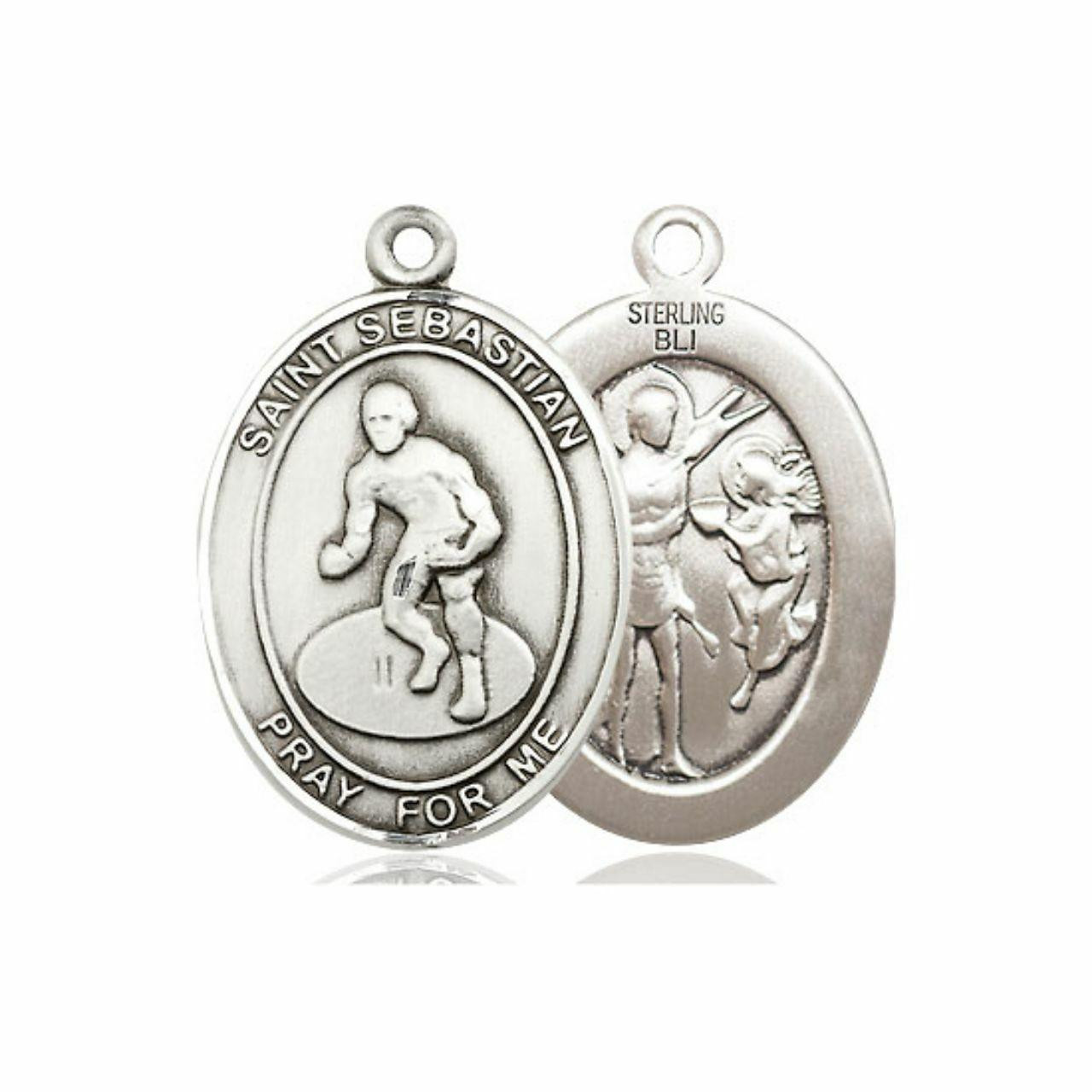 St. Sebastian Wrestling Medal - Sterling Silver Oval Pendant (2 Sizes)