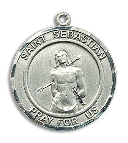 Large St. Sebastian Medal - Sterling Silver 1" x 7/8" Round Pendant ...