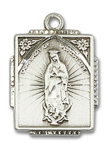 Our Lady of Guadalupe Medal - Sterling Silver 3/4 x 1/2 Rectangular Pendant 0804FSS Our Lady of Guadalupe Medal - Sterling Silver 3/4 x 1/2 Rectangular Pendant 0804FSS
