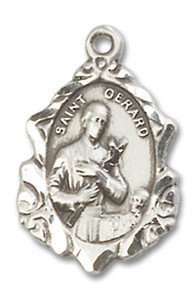Embellished St Gerard Medal - Sterling Silver 3/4 x 1/2 Pendant 0822GSS Embellished St Gerard Medal - Sterling Silver 3/4 x 1/2 Pendant 0822GSS