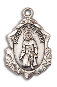 Embellished St Peregrine Medal - Sterling Silver 3/4 x 1/2 Pendant 0822PSS Embellished St Peregrine Medal - Sterling Silver 3/4 x 1/2 Pendant 0822PSS