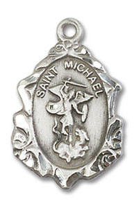 Embellished St Michael Medal - Sterling Silver 3/4 x 1/2 Pendant 0822RSS Embellished St Michael Medal - Sterling Silver 3/4 x 1/2 Pendant 0822RSS