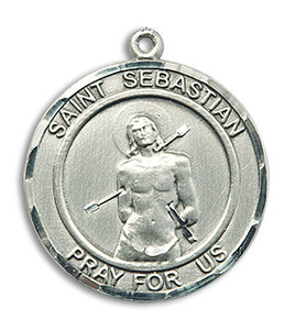 Large St Sebastian Medal - Sterling Silver 1 x 7/8 Round Pendant 0835SS Large St Sebastian Medal - Sterling Silver 1 x 7/8 Round Pendant 0835SS