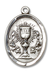 First Communion Chalice Medal - Sterling Silver Oval Pendant 2 Sizes First Communion Chalice Medal - Sterling Silver Oval Pendant 2 Sizes
