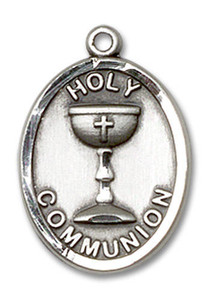 Holy Communion Medal - Sterling Silver Oval Pendant 2 Sizes Holy Communion Medal - Sterling Silver Oval Pendant 2 Sizes