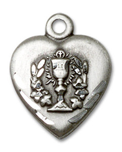 First Communion Heart Pendant - Sterling Silver 5/8 x 1/2 0892SS First Communion Heart Pendant - Sterling Silver 5/8 x 1/2 0892SS