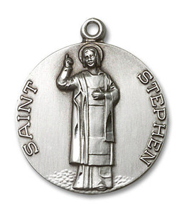 Large St Stephen Medal - Sterling Silver 1 x 7/8 Round Pendant 0914SS Large St Stephen Medal - Sterling Silver 1 x 7/8 Round Pendant 0914SS