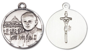 Large St John Paul II Vatican Medal - Sterling Silver 1 x 7/8 Round Pendant 1013SS Large St John Paul II Vatican Medal - Sterling Silver 1 x 7/8 Round Pendant 1013SS