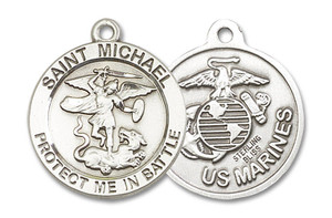 Large St Michael Marines Medal - Sterling Silver 1 x 7/8 Round Pendant 1170SS4 Large St Michael Marines Medal - Sterling Silver 1 x 7/8 Round Pendant 1170SS4