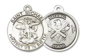Large St Michael National Guard Medal - Sterling Silver 1 x 7/8 Round Pendant 1170SS5 Large St Michael National Guard Medal - Sterling Silver 1 x 7/8 Round Pendant 1170SS5