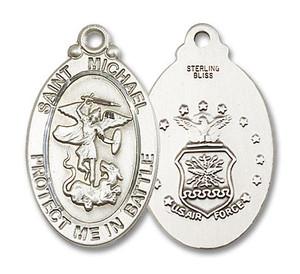Large St Michael Air Force Medal - Sterling Silver 1 1/4 x 3/4 Oval Pendant 1171SS1 Large St Michael Air Force Medal - Sterling Silver 1 1/4 x 3/4 Oval Pendant 1171SS1