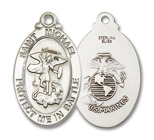 Large St Michael Marines Medal - Sterling Silver 1 1/4 x 1 1/4 Oval Pendant 1171SS4 Large St Michael Marines Medal - Sterling Silver 1 1/4 x 1 1/4 Oval Pendant 1171SS4