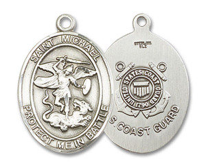 Large St Michael Coast Guard Medal - Sterling Silver 1 x 5/8 Oval Pendant 1173SS3 Large St Michael Coast Guard Medal - Sterling Silver 1 x 5/8 Oval Pendant 1173SS3