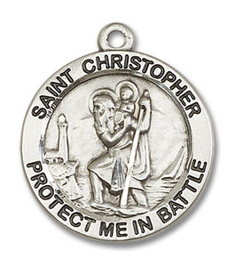 Large St Christopher Medal - Sterling Silver 1 x 7/8 Round Pendant 1174SS Large St Christopher Medal - Sterling Silver 1 x 7/8 Round Pendant 1174SS